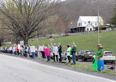 Protestors line the highway in Bath County